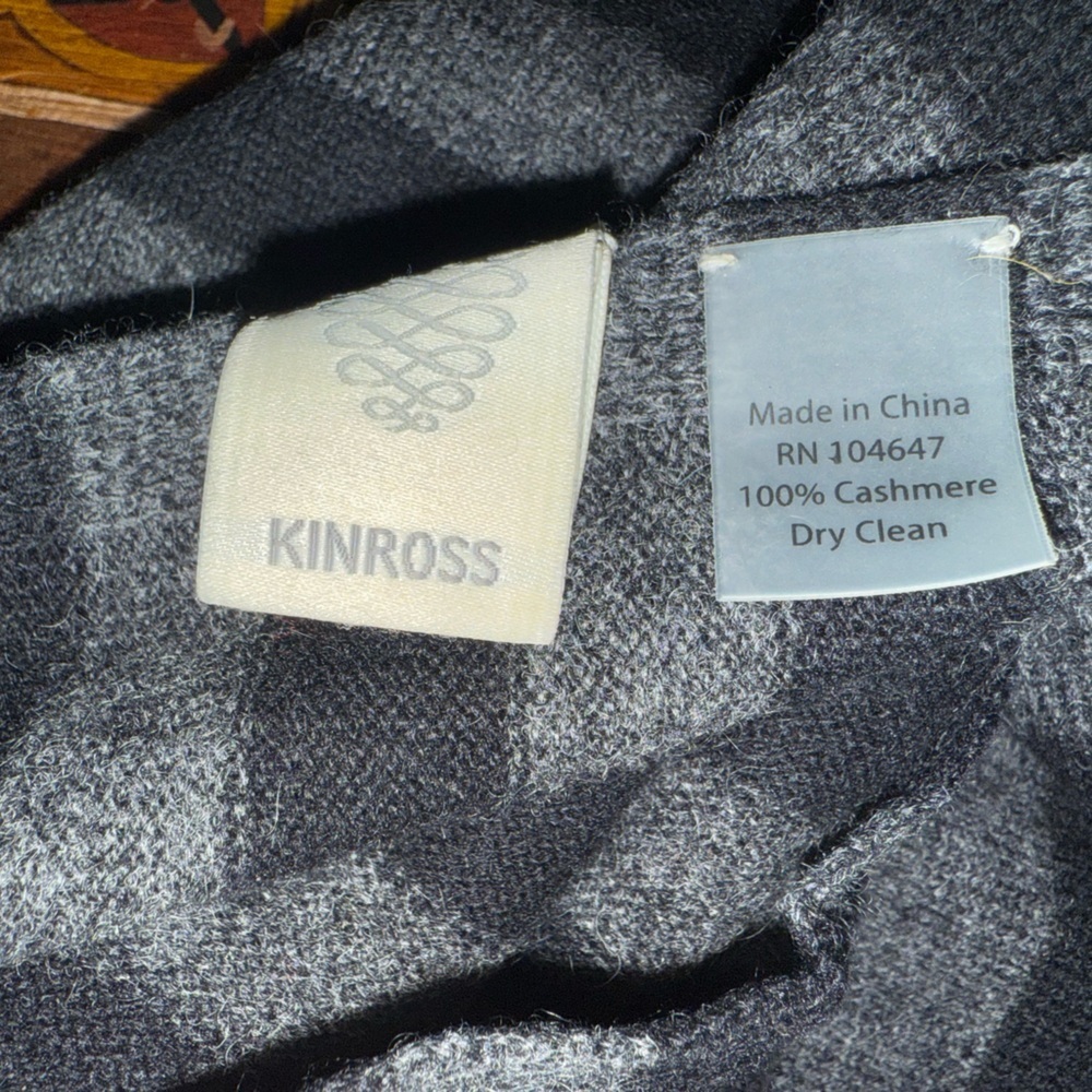 Kinross Cashmere Black and Grey Fringed Infinity Scarf - Picture 9 of 13